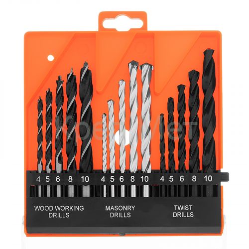 Набор сверл по бетону, металлу, дереву 4-5-6-8-10 мм, 15 шт, пластиковый бокс, цилиндрический хвостовик Sparta