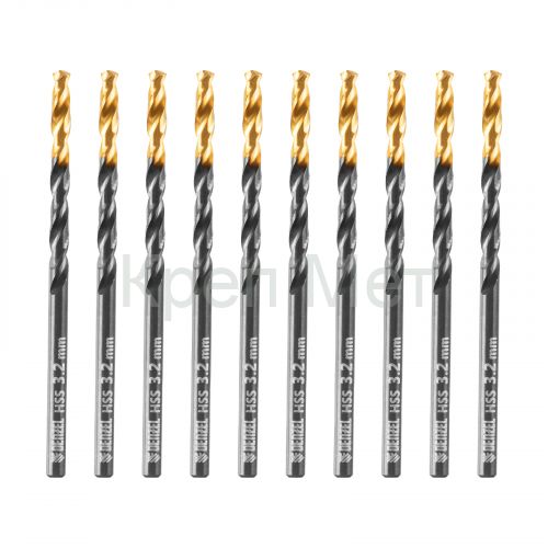 Сверло по металлу, 3,2 мм, HSS-Tin, Golden Tip, 10 шт. Denzel