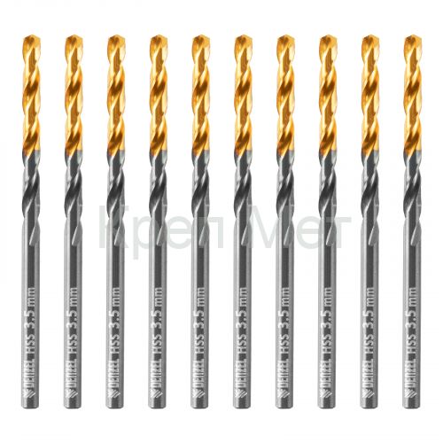 Сверло по металлу, 3,5 мм, HSS-Tin, Golden Tip, 10 шт. Denzel