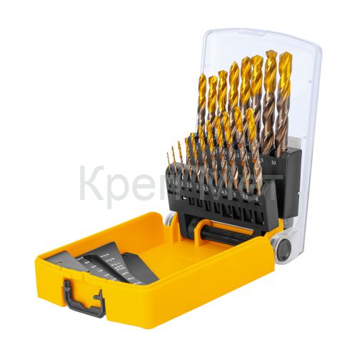 Набор сверл по металлу, 1-10 мм, Р6М5К8-TiN, Golden Tip, 19 шт Denzel