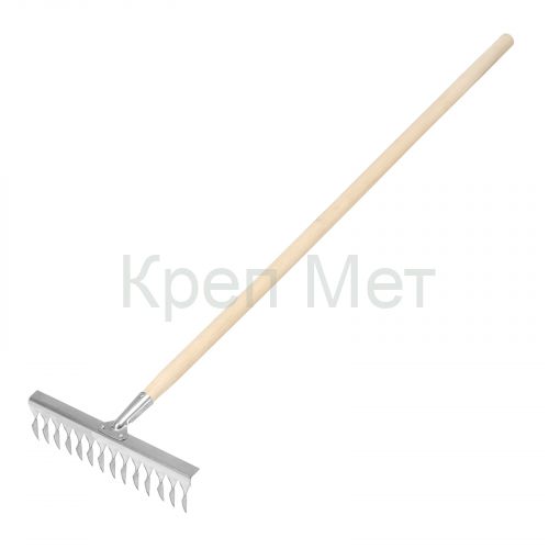 Грабли, нержавеющая сталь, 340 х 1300 мм, 14 витых зубьев, деревянный черенок, Сибртех