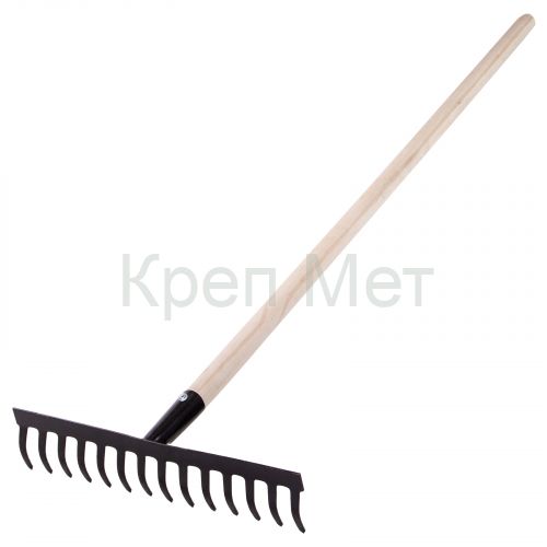 Грабли стальные, 360х1300 мм, 14 прямых зубьев, деревянный черенок, Сибртех