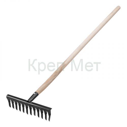 Грабли стальные, 300х1300 мм, 12 витых зубьев, деревянный черенок, Сибртех