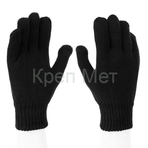 Перчатки трикотажные, акрил, двойные, черный, двойная манжета Сибртех