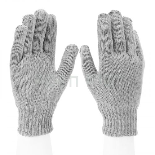 Перчатки трикотажные, акрил, двойные, серая туча, двойная манжета Сибртех