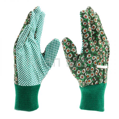 Перчатки садовые х/б ткань с ПВХ точкой, манжет, L Palisad