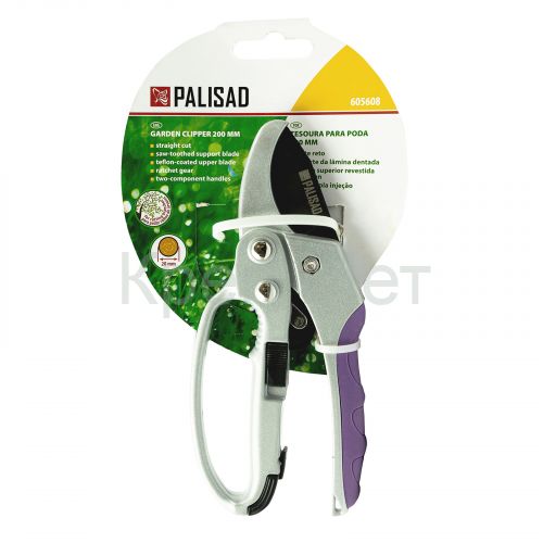 Секатор прямого реза, 200 мм, храповой механизм, металлические обрезиненные рукоятки, LUXE Palisad