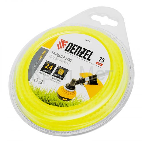 Леска для триммера зубчатый квадрат, 2,4мм х 15м, FLEX CORD, DENZEL