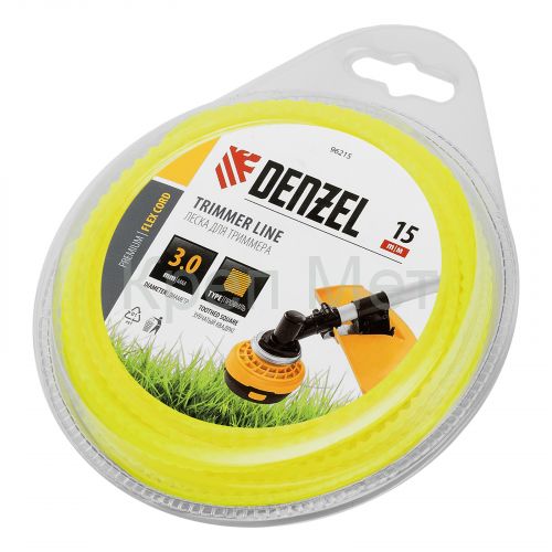 Леска для триммера зубчатый квадрат, 3мм х 15м, блистер FLEX CORD,  Denzel