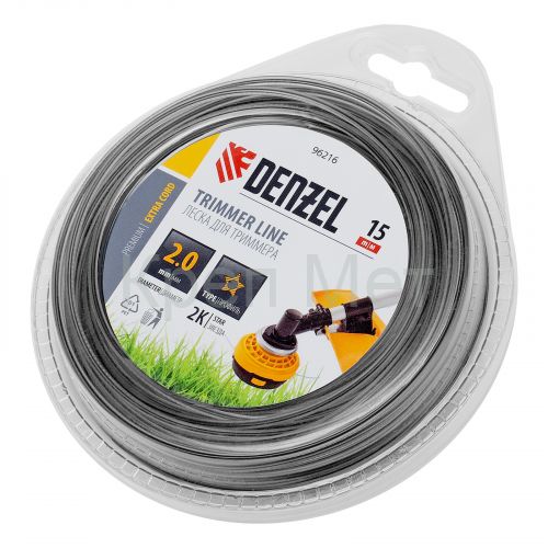 Леска для триммера двухкомпонентная звезда, 2,0мм х 15м,  FLEX CORD, DENZEL