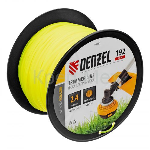 Леска для триммера круглая, 2,4мм х 192м, на DIN катушке FLEX CORD Denzel