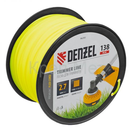Леска для триммера квадрат, 2,7м х 138м, на DIN катушке FLEX CORD Denzel