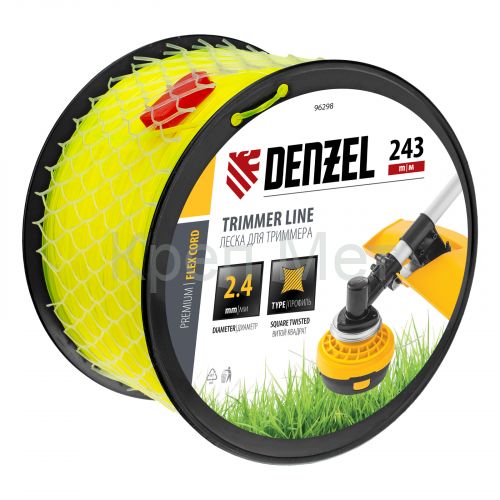 Леска для триммера витой квадрат, 2,4мм х 243м, на DIN катушке FLEX CORD Denzel