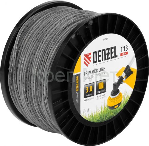 Леска для триммера двухкомпонентная зубчатый квадрат, 3,0мм х 113м, на DIN кат. EXTRA CORD Denzel