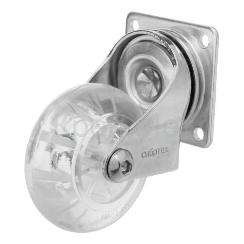 Колесо ПУ прозрачное поворотное d-50 мм, крепление платформенное Сибртех