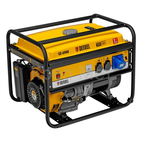 Генератор бензиновый GE 6900, 5.5 кВт, 220 В/50 Гц, 25 л, ручной старт Denzel