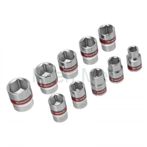 Набор торцевых головок 3/8", 6 гранные, CrV, 8-19мм, 10 штук Matrix