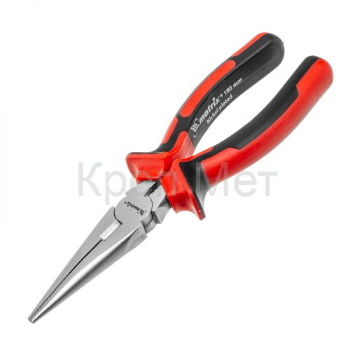 Длинногубцы прямые Nickel, 180 мм, никелированные, двухкомпонентные рукоятки Matrix