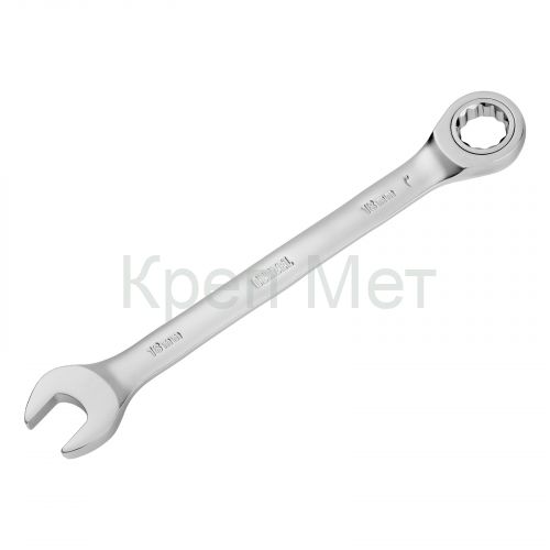 Ключ комбинированный трещоточный, 18 мм, CrV, матовый хром Denzel
