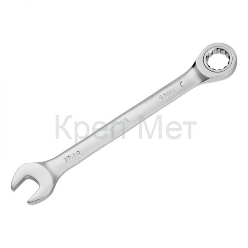 Ключ комбинированный трещоточный, 19 мм, CrV, матовый хром Denzel