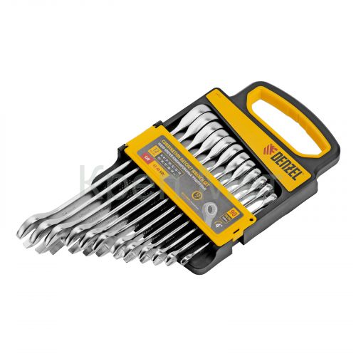 Набор ключей комбинированных трещоточных 6-19 мм, 12 шт., CrV, матовый хром Denzel