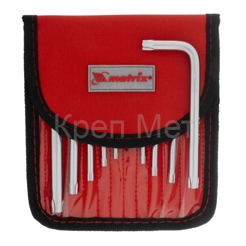 Набор ключей имбусовых Torx -Torx Tamper: 9 шт, T10-T50, CrV, коротких, с сатиновым покрытием, чехол Matrix
