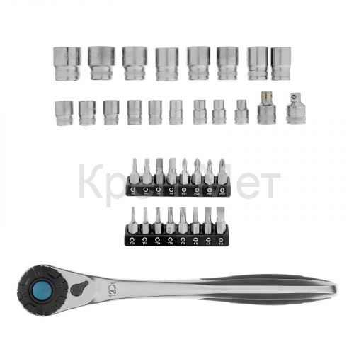 Набор торцевых головок, трещотка 120 зубьев, 1/2", CrV, 36 предметов Gross