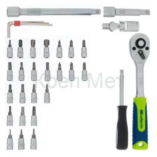 Набор инструментов, 1/4", пластиковый кейс 56 предметов Сибртех