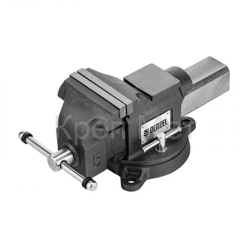 Тиски слесарные BVH-125, 125 мм, поворотные, стальная направляющая, с наковальней //Denzel