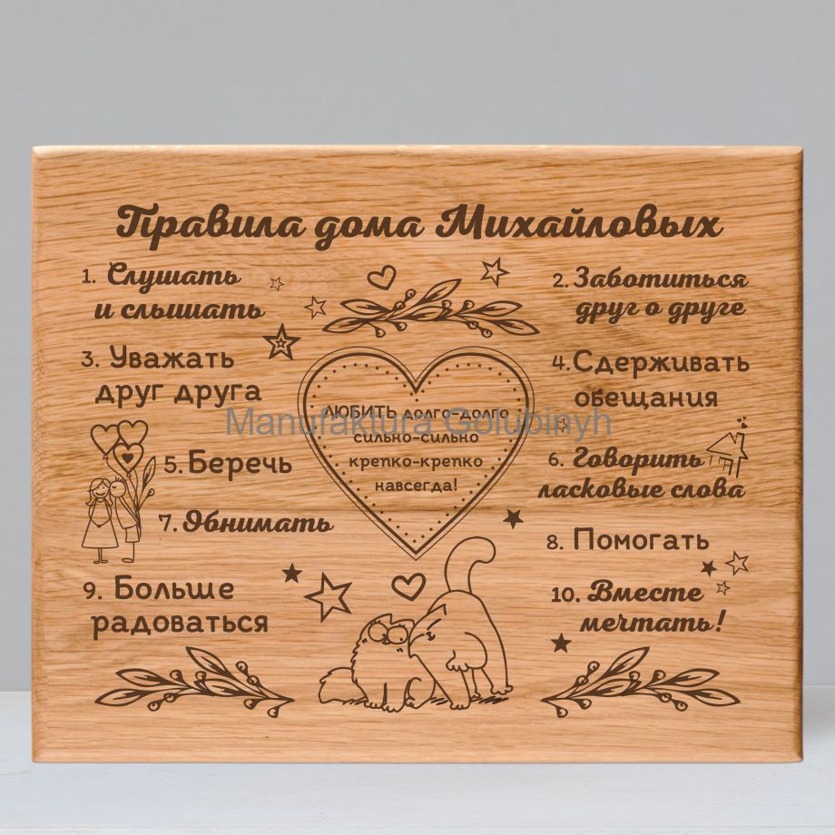 Доска "Правила дома", 24х30 см