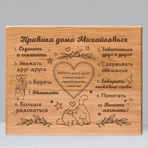 Доска "Правила дома", 24х30 см