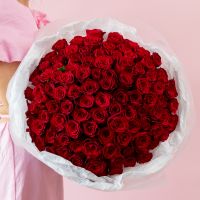 Акция! 101красная роза (сорт Родос 50см)