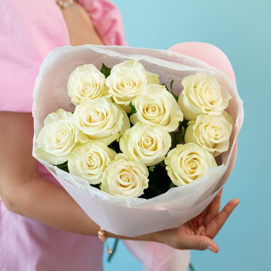 Белая роза 11 шт