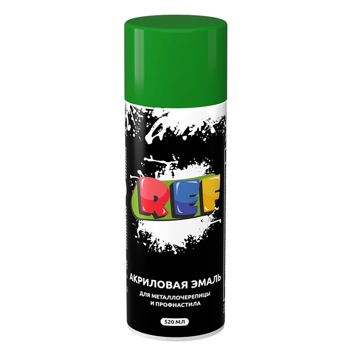REF Акриловая эмаль для металлочерепицы и профнастила, цвет зеленый мох, RAL 6005, аэрозоль, объем 520мл.