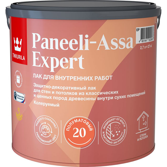 Tikkurila Paneeli Assa Expert EP лак для стен и потолков акриловый полуматовый 2.7л