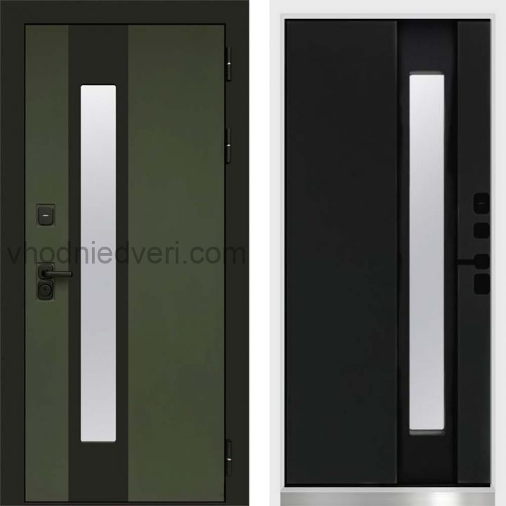 Входная дверь Termo-door Арктика Грин - Черный кварц с терморазрывом и стеклопакетом, белый короб