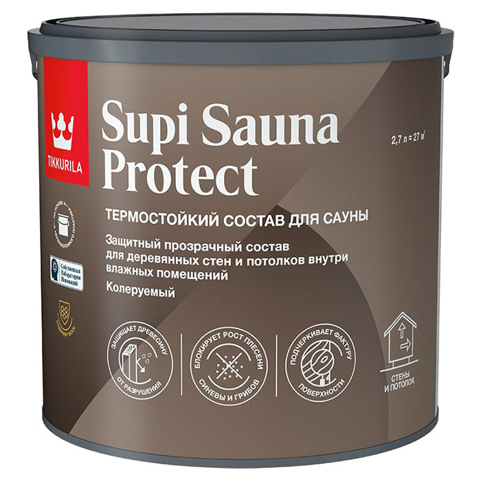 Tikkurila Supi Sauna Protect EP состав защитный для стен и потолков в бане и сауне п/мат 2.7л