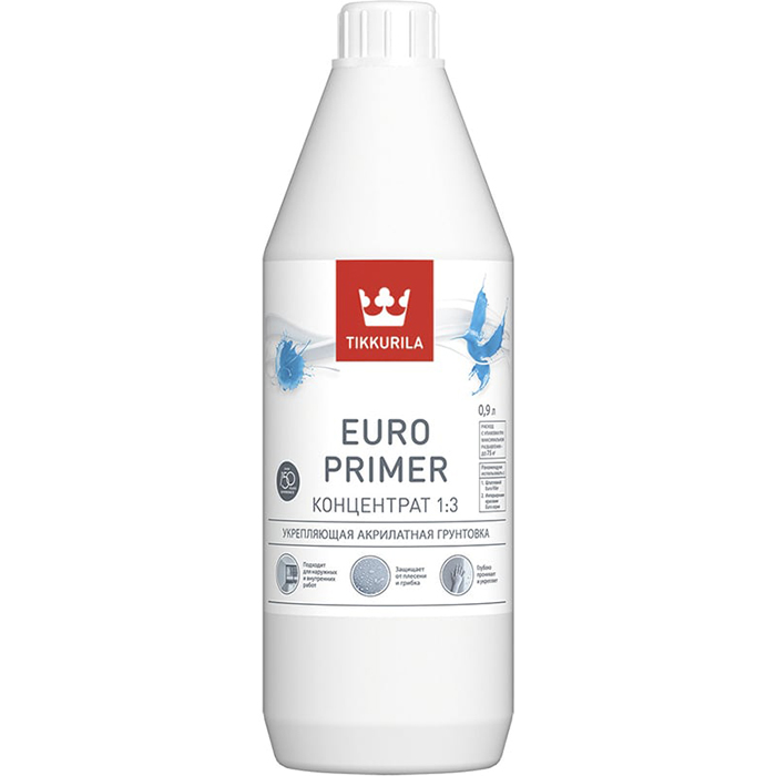 Tikkurila Euro Primer Концентрат 1:3 грунтовка акрилатная укрепляющая 0.9л
