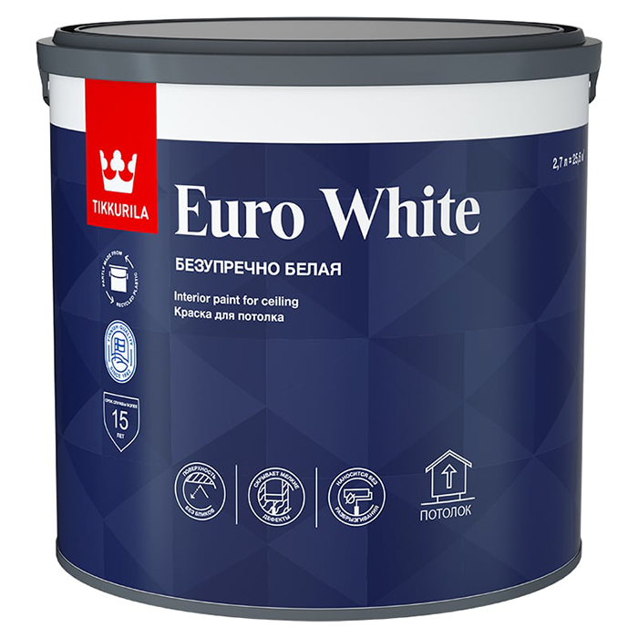 Tikkurila Euro White Безупречный потолок краска для потолка глубокоматовая белая 2.7л