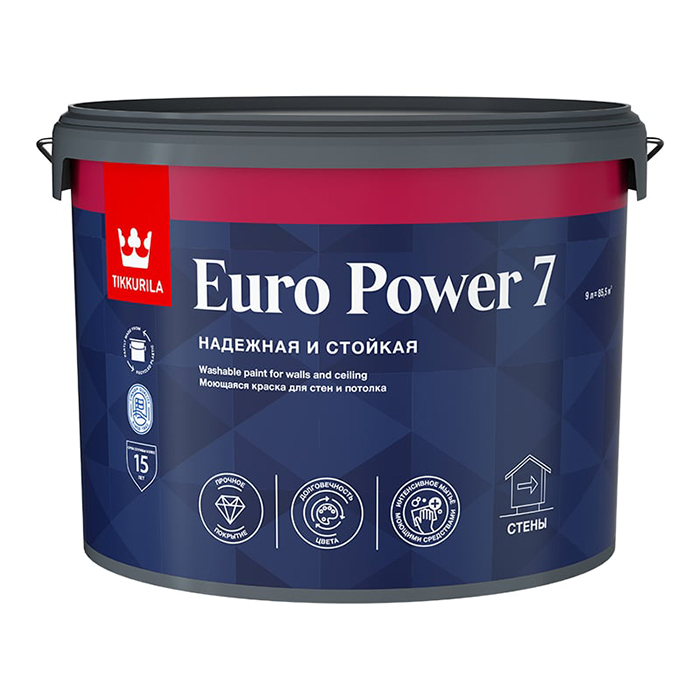 Tikkurila Euro Power 7 краска моющаяся для стен и потолка матовая база C 9л