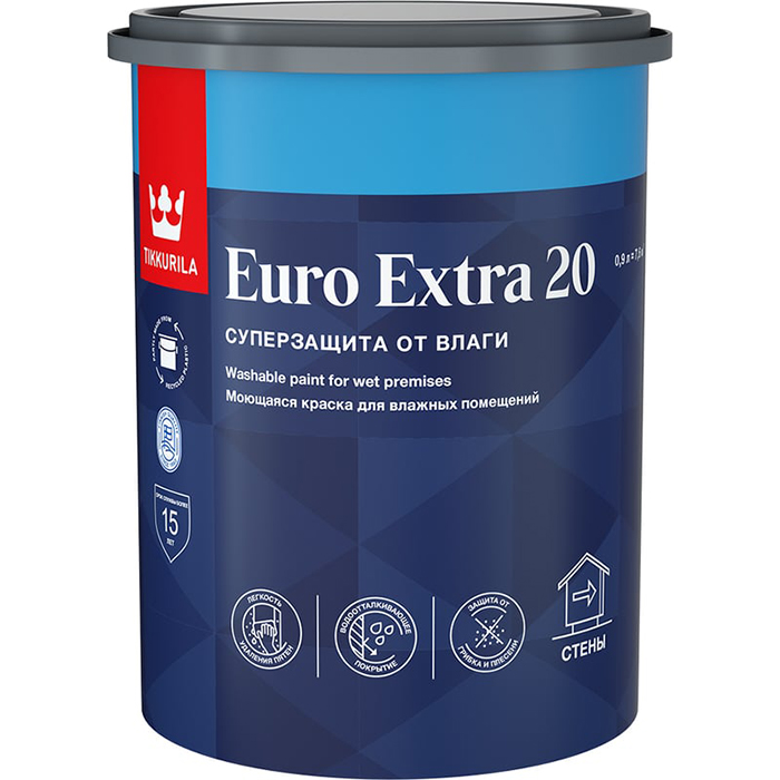 Tikkurila Euro Extra 20 краска моющаяся для влажных помещений база C 0.9л