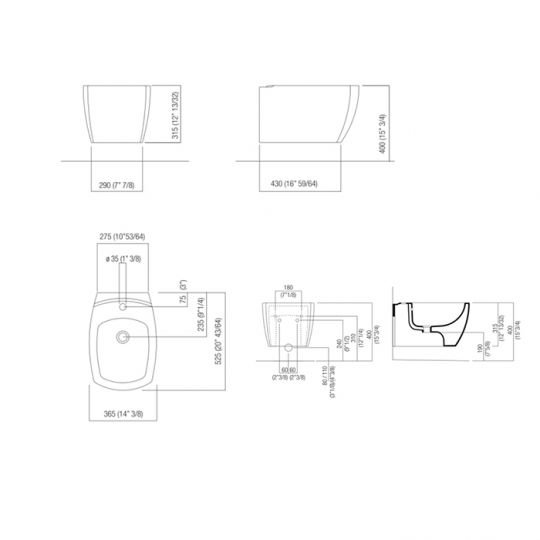 Биде Agape 750 ACER0750BSRZ подвесное схема 2