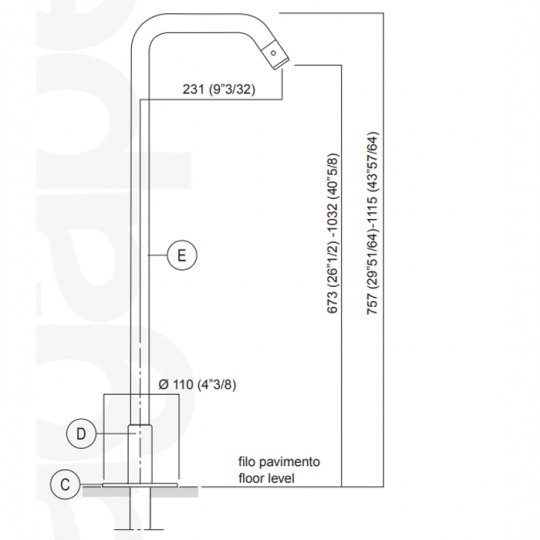 Смеситель для ванны Agape Memory ARUB1078S напольный схема 2