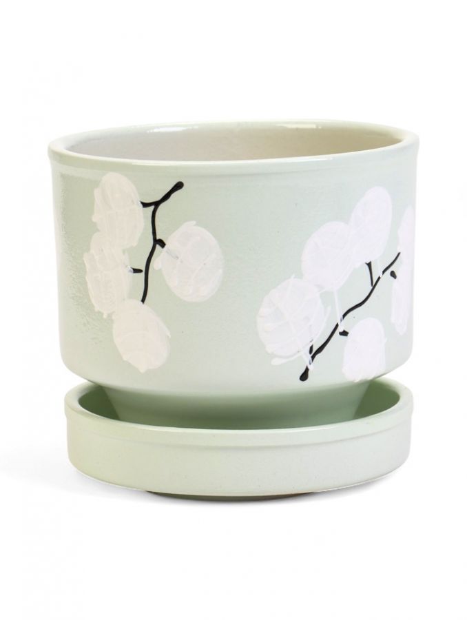 Горшок для цветов «Листья», 900 мл, d=13 см, h=12.5 см, керамический, с поддоном