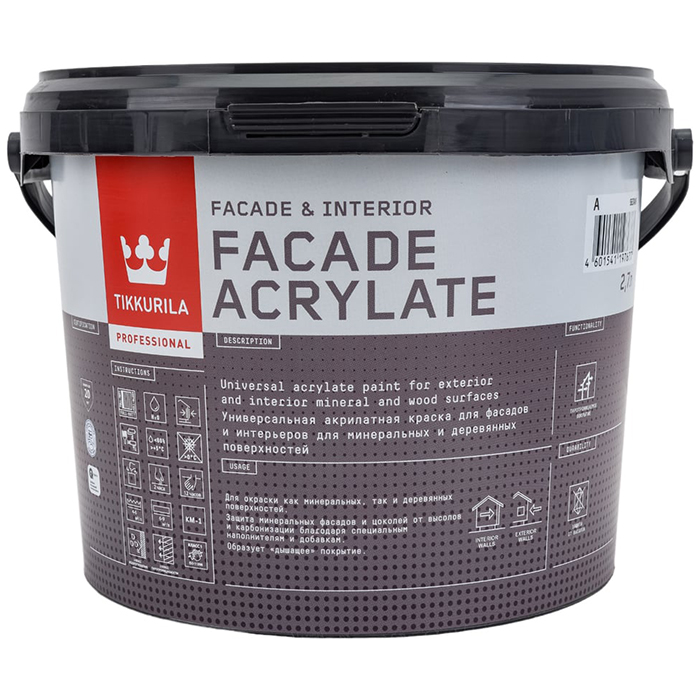 Tikkurila Facade Acrylate краска акрилатная универсальная для фасадов и интерьеров база A 2.7л