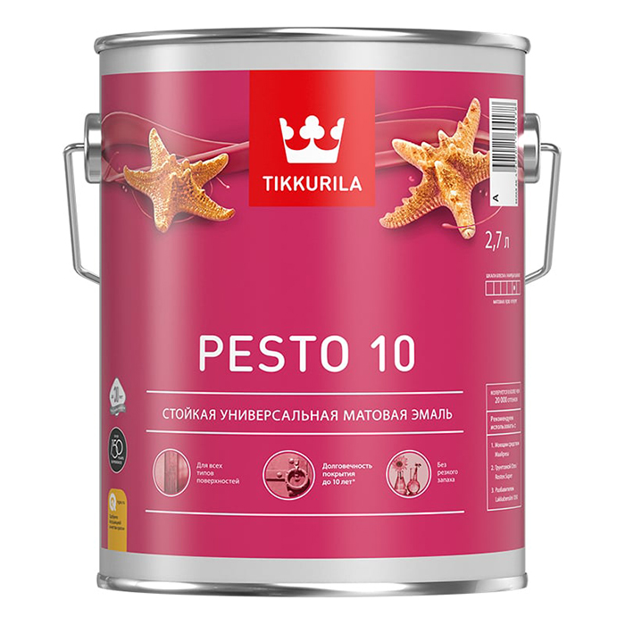 Tikkurila Pesto 10 эмаль стойкая алкидная универсальная матовая база А 2.7л
