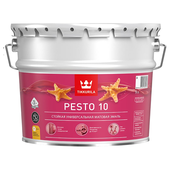 Tikkurila Pesto 10 эмаль стойкая алкидная универсальная матовая база А 9л