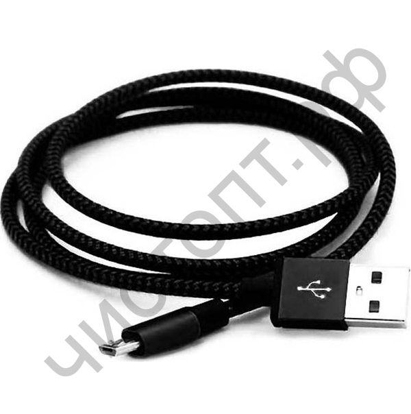 Кабель USB 2.0 Aм вилка(папа)--микро B(microUSB) вилка(папа) Smartbuy USB - micro USB, хлопок+металл.конн-р, длина 1,2 м, черный (iK-12met black) дата-кабель