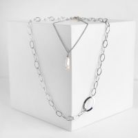 Кулон «Цепь» стрит, жемчуг и две нити, цвет белый в серебре, 42см