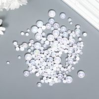 Декор для творчества пластик "Половинки бусин. Белый перламутр" d=3-10 мм, набор 10 гр